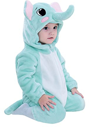 Doladola Babys Onesies med huva tecknat djur sparkdräkt baby myskläder nyfödd kläder overall(3-4 år, Elefant)