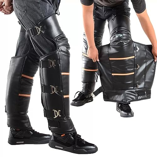 WAYUTO Adjustable PU Leather Motorcycle Gaiters with Gloves and Knee Pads - Leg Guards for Women and Men - 28.3''/72cm