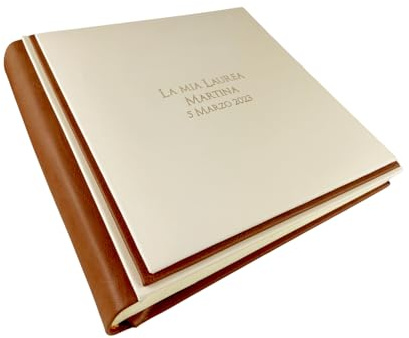 TriVin Art Álbum de fotos Elios Soft – fabricación artesanal de piel sintética personalizable con grabado. Ideal para Boda, Aniversario, Todos los Eventos (Crema/Marrón)