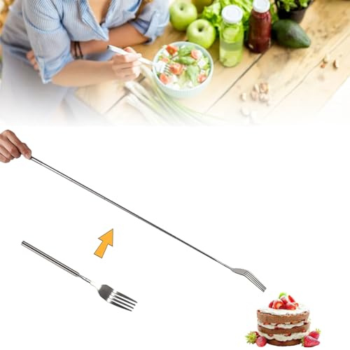Extendable Fork, Retractable Extended Fork, Stainless Steel Expandable Fork, 64cm Long Handle Telescopic Fork Dinner Fruit Dessert Fork, Bulk Forks Long Spork (22~64cm)