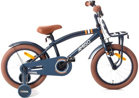 AMIGO 2Cool - Kinderfahrrad Jungen - 16 Zoll - Mit Rucktrittbremse und V-Brake und Stützräder - ab 4-6 Jahr - Blau