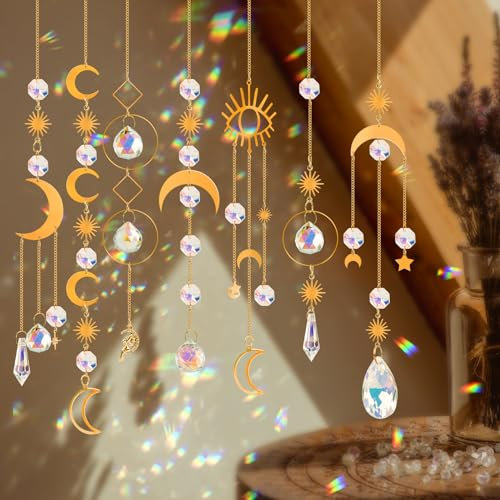 MengQiLe Acchiappasole Cristallo, 7 Pezzi Pendenti Prismi Cristallo, Pendenti Suncatcher, Acchiappa-sole Prisma Arcobaleno (Appeso), Cristalli SunCatcher per Casa Giardino Matrimon Feste Decorazioni