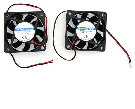 JZK Lot de 2 mini ventilateurs 60 x 60 x 15 mm 2 broches DC 24 V avec câbles 6015 - Petit ventilateur silencieux - 60 mm - 6 cm - 24 V CC - Sans balais - Pour boîtier PC - Avec câble et prise
