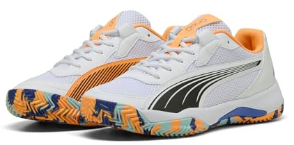 Puma NOVA Court, Unisex Tennisschuh, Puma White-Puma Black-Vivid Blue-Heat FIRE,
