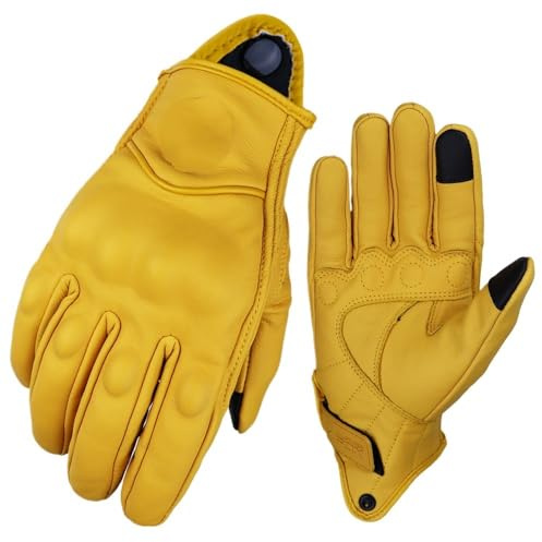 WANGBINGXING Gants Moto Gants de Moto Vintage for Hommes et Femmes, Gants de Protection for écran Tactile d'été perforés for Motocross, Jaune Gant Moto(Yellow,XL)