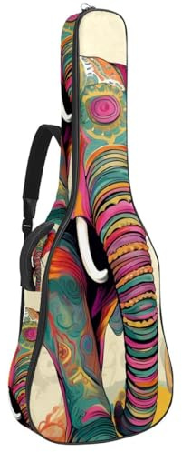 Große schöne Akustikgitarrentasche, wasserdichte Gitarrentasche mit Schutzschicht, mehrere Taschen, bunter Elefant, mehrfarbig, 42.9x16.9x4.7 in, Gitarrentasche