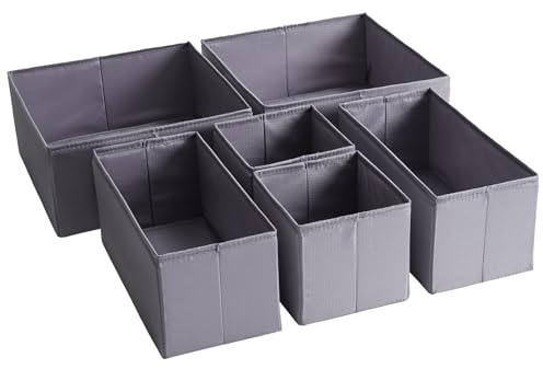 TYEERS Organizadores de Cajones, Tela Duradera, Lavable, con Tablas de Soporte en la Base, Pequeñas Cajas de Almacenaje para Baño, Armario, Cómoda, 6 Piezas, Gris Oscuro