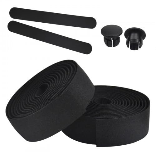 Ehuihuan Set di Cinghie Per Biciclette, 2 Rotoli di Nastro Manubrio, 2 Spine Per Manubrio, 2 Strisce di Coda, Nastro di Avvolgimento Eva Ad Alto Elastico, Nastro Ammortizzante (Nero)