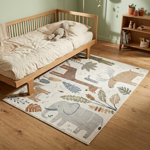 Little Olly Waschbarer Kinderteppich - Mace Animals Creme - Tier - Kinderzimmer, Babyzimmer - Jungen - Mädchen - Carpet