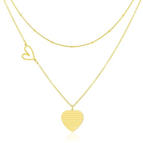 Linawe Herz Anhänger Kalsketten für Frauen, Kette Edelstahl Damen, Layering Kette mit Herz Kettenanhänger Schmuck, Statement Kette Jewelry Erhältlich in Gold, Roségold und Silber