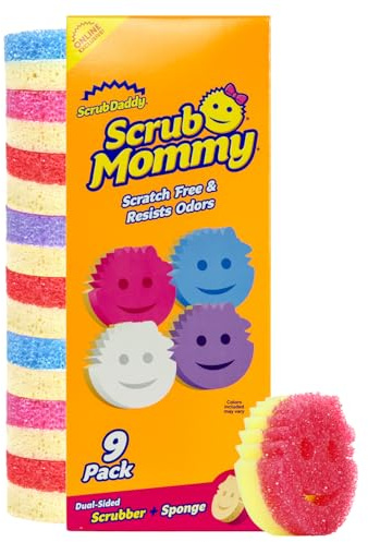 Scrub Daddy Scrub Mommy Küchenschwämme für Geschirr und Verschüttetes – Zwei-Seiten Geschirr-Schrubber-Schwamm zum Reinigen – Mehrfarbiger Großpack – Flecken- und Geruchsresistent (9 Stück)