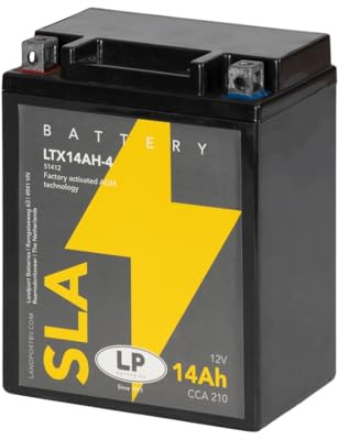 LANDPORT Batterie LTX14AH-4 12V 14Ah kompatibel mit BMW F650 GS, K 1200 GT | SLA/AGM, 210 A Kaltstartstrom, Maße 134x89x166 mm, Typ F; kompatibel mit HD Chopper, Honda XRV 750 Africa Twin, Vespa GTS 300