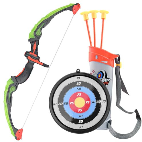 Gvolatee Pfeil und Bogen Kinder, Pfeile für Bogenschießen Spielzeug, Armbrust Kinder Set mit LED Licht, Kinderbogen, Bow and Arrow, mit 3 Saugnapfpfeile, 1 Köcher und 1 Zielen, für Innen-Und Outdoor