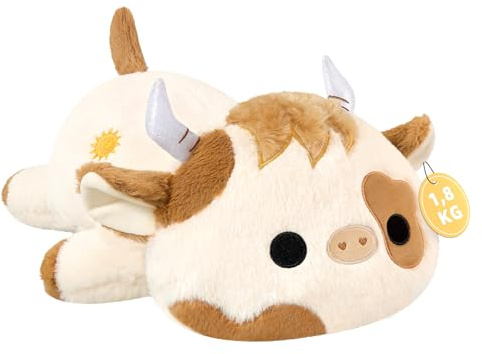shownicer Gewichtstiere Hochlandkuh 1,8 KG Gewichtetes Kuscheltier Kuh Stofftier Großes Plüschtier Kawaii Hochlandrind Plüsch Kissen Spielzeug Wurfkissen Geschenk für Erwachsene Kinder 3+ Jahre