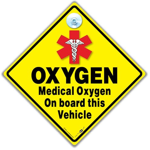 Medical Oxygen On Board Fahrzeug-Warnschild, 14 cm x 14 cm, gelber Diamant mit Saugnapf