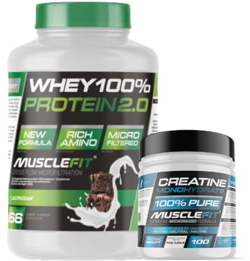 MuscleFit - Pack Whey 100% Protein 2kg Sabor Brownie + Creatina 300g