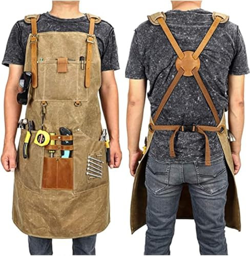 RYRYR Arbeitsschürze, Werkzeugschürzen for Tischler, gewachstes Segeltuch mit multifunktionalen Taschen, vollständig verstellbar, for Friseur, Holzbearbeitung, Gartenarbeit, 1 Stück