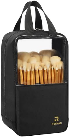 Baggily Makeup Pinsel Tasche, Tragbarer Kosmetiktasche Groß Kapazität Schminktasche, Stand-Up Makeup Brush Holder, Wasserdicht & Staubdicht, Multifunktionale Kosmetiktasche mit Tragegurt, Schwarz