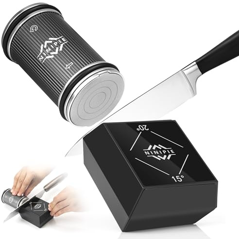 Ninipie Rolling Knife Sharpener Kit for Kitchen Knives, Professional Kitchen Knife Sharpener with Replaceable Diamond Knife Sharpening Stone Discs, Whetstone, Angle with 15° to 20° Type (Black)