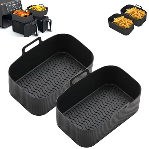 2 PCS Silicone Accessoires Moule pour Ninja Air Fryer Friteuse, 2L Réutilisable Friteuse Air Chaud, Moule Silicone Airfryer Pot, Friteuse Sans Huile Friteuse Air Chaud Panier pour Ninja Micro-ondes