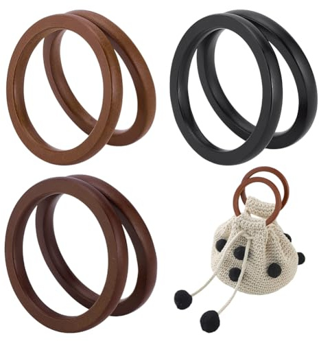 PH PandaHall 6pcs Poignées de Sac Rondes Plates en Bois 3 couleurs Poignées de Sac à Main Décoratives Anneau de 11.5cm Poignée de Sac à Main pour Été Portefeuille Tissés DIY Totes Fabrication