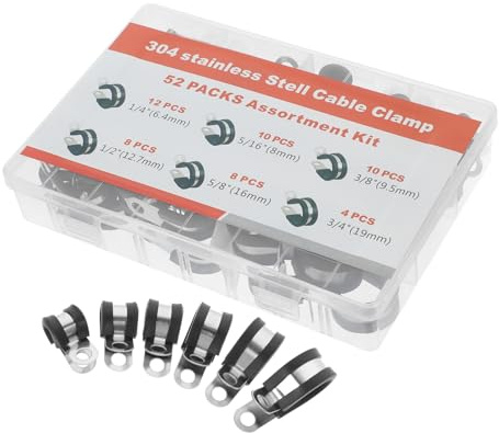 Alipis 52pcs Stainless Steel Pipe Clamp Kit Assortment of Pipe Straps Rubber Cushion for Cable Clamps and Wire Management in Workshop Home Projects