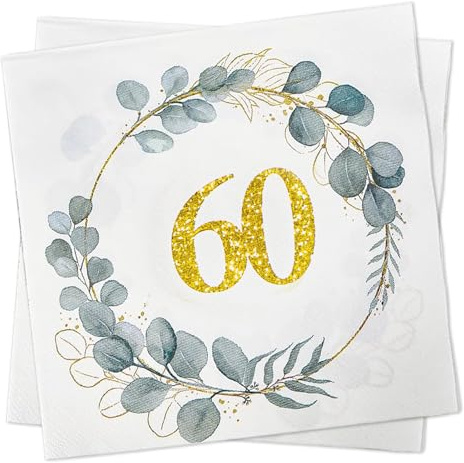 Tutukyle 20 Servietten 60 Geburtstag, 60. Geburtstag Servietten Eukalyptus Tischdeko für 60 Geburtstagsdeko Jubiläum Frau Mann