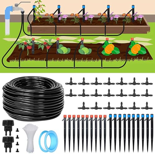 Tröpfchenbewässerungsbausätze, Bewässerungssystem mit 33.5m Bewässerungsschlauch, Tröpfchenbewässerung Kit, Automatische Bewässerung Kit, für Garten Rasen Gemüsegarten (33.5m)