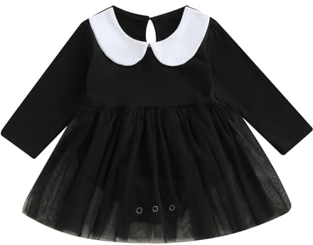 SYHVGI Newborn Baby Girl Halloween Tutu Dress Outfit Cute Infant Long Sleeve Romper Dress Fall Winter Clothes (A-Black, 6-12 Months)