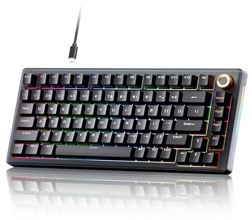 TMKB T81E Mekanisk Trådbunden Speltangentbord med RGB-Belysning, Hot-Swap Gasket Mount, 75% US-QWERTY-Layout, Creamy Tangentbord med Försmorda Linjära Switch - Svart
