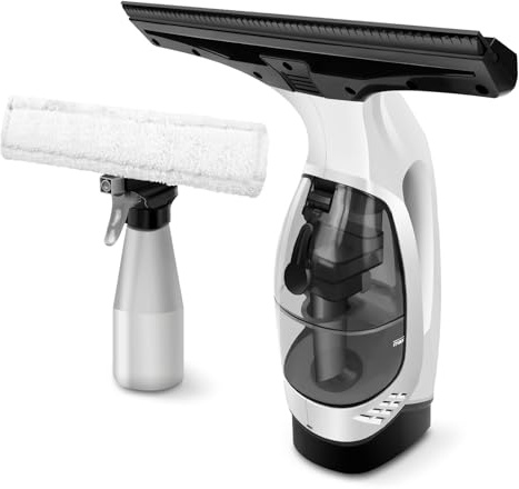 DayPlus Nettoyeur de vitres sans fil avec batterie 2200 mAh, 2000 Pa, 30 minutes de temps de travail, chiffon en microfibre de 24 cm et lame en caoutchouc de 28 cm, flacon pulvérisateur de 300 ml