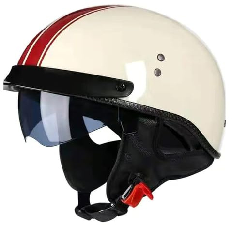 Caschi Jet Moto Con Visiera Aperto Casco Moto Casco Demi Jet Stile Vintage ECEDOT Certification Per Biciclette Cruiser Scooter Adulti Uomini Donne Mezzo Casco Scodella C,M:57-58CM