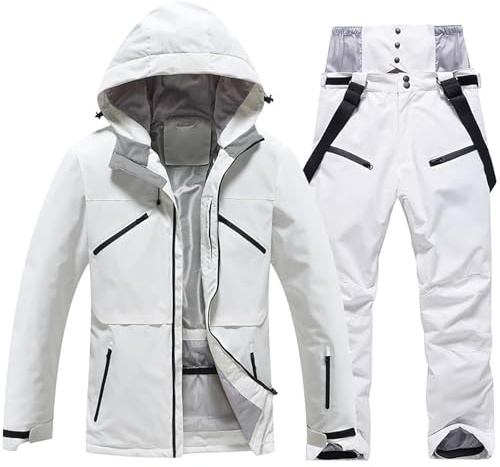 Generisch Ensemble veste de ski pour homme - Coupe-vent - Isolation - Manteau de snowboard - Respirant - Imperméable - Chaud, Blanc., XL
