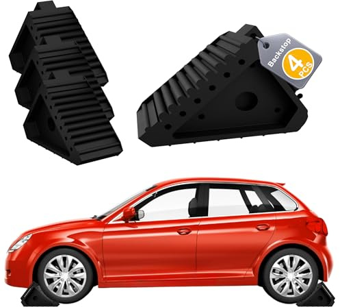 UISEBRT 4 Stück Unterlegkeile Anhänger mit Griff, Anti-Rutsch Gummiblock,Schwarz Verstärktes Heavy Duty Unterlegkeil,Gummistopper für Bremskeile Wohnwagen Anhänger PKW Hänger
