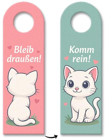 Bleib draußen! Komm rein! Kawaii Katzen Cartoon Türhänger Lustiger Türanhänger mit Spruch für Katzenliebhaber