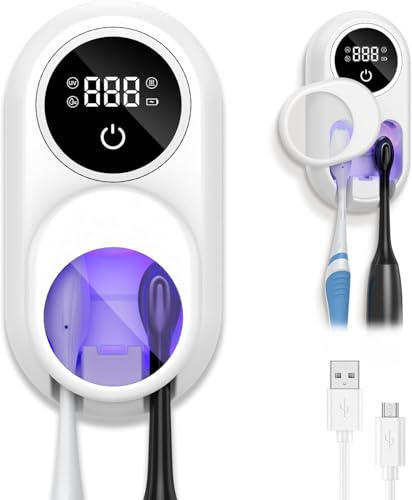 OQIMAX UV Zahnbürstenhalter mit UV-C Sterilisation & Heißlufttrocknung, Automatischer Zahnbürsten Sterilisator, USB-C Zahnbürsten Desinfektion Box für elektrische & manuelle Zahnbürsten