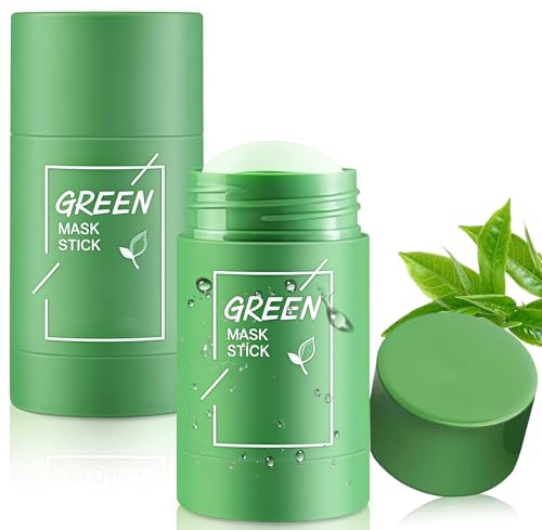 2 Pcs Green Tea Mask Stick, Portable Cleansing Mask Stick with Green Tea Extract, Deep Pore Cleansing, Purifying Clay Mask Stick, Oil Control & Brightening for Men and Women