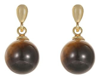 Feng Shui， S925 Silver med Naturlig Jade Gul Brun Runda Pärlor Örhängen Örhängen för Kvinnor Yoga Äkta