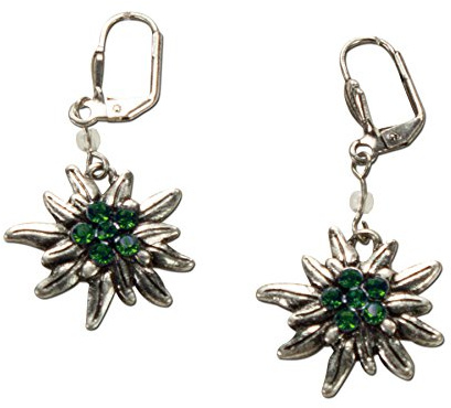 Alpenflüstern Trachten-Ohrhänger Strass-Edelweiß - Damen-Trachtenschmuck, Trachten-Ohrringe antik-silber-farben mit Strass-Steinen in traditionellen Farben DOR008