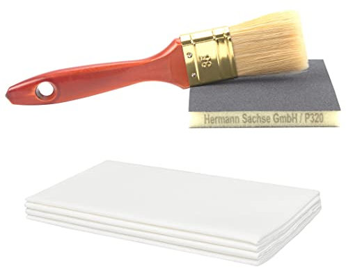 Zubehör-Set aus Schleifmatte K 320 für Holz mit Pinsel aus Chinaborste und 5 Tüchern für die Verarbeitung von Holzöl