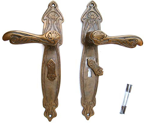 Graf von Gerlitzen Prunkgriffe BB 72 Langschild Messing Türgriffe Türbeschlag Jugendstil S25-1A