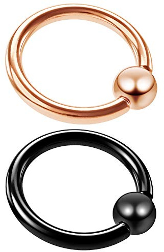 Bling Piercing 2 st 14 Gauge Captive pärlring 5/16 roséguld svarta anodiserade allergivänliga septumörhängen, Rostfritt stål