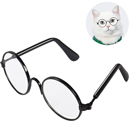 YAODHAOD Pet Sunglasses Classic Retro Circular Metal Prince Sunglasses Funny Cute Puppy Cat Teacher Bachelor Cosplay Glasses Pet Photos Props for Small Dog Cat（2 PCS (Transparent)