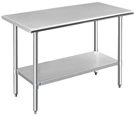 ROCKPOINT Stainless Steel Table for Prep & Work 24x48 Inches, NSF Metal Commercial Kitchen Heavy Duty Table with Adjustable Under Shelf and Table Foot for Restaurant, Home and Hotel