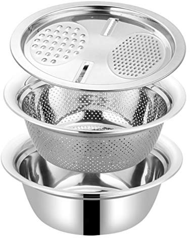 Cabilock 1 Juego 3 Piezas Lavabo Rebanador De Acero Inoxidable Colada Tazón De Colador Cuenco para Lavar Ensaladas Contenedor De Espaguetis Colador De Arroz Policía Ronda Estante