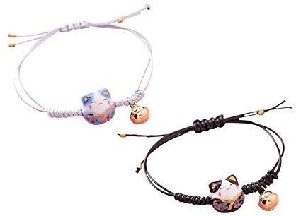 Holibanna 2 Stück Glückliche Katze Armband Hand Seil Hand Kette mit Glocke Armband Katze Luck Geflochtene Glocke Handgelenk Kette Geschenke für Familie und Liebste