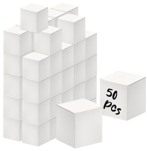 50pc Geschenkboxen mit Deckel, 10x9x9cm, Kraftpapier-Geschenkboxen zum Basteln, Papp-Brautjungfern-Vorschlagsboxen, Einfache Montageboxen Weiß