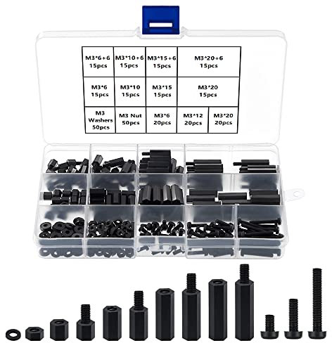 YIXISI 280 M3 Male Female Nylon Hex Spacer Standoff Screw Nut Threaded Pillar Assorted Assortment Kit, for DIY Electrical Circuit Board and Machine Board Assortment Mounting Hardware, Black