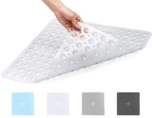 ADOV Shower Mat Non Slip Anti Mould, 53x53cm Square Shower Mats for Inside-Shower, Bath Slip Mat, Anti-slip Bathroom Mats with Strong Suction Cups and Drain Holes, Mildew Resistant, Machine Washable