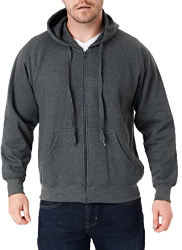 LABEL APPAREL Men’s Zip Up Hoodie 300GSM Fleece – Plain Full Zip Hooded Sweatshirt Warm Casual Jacket